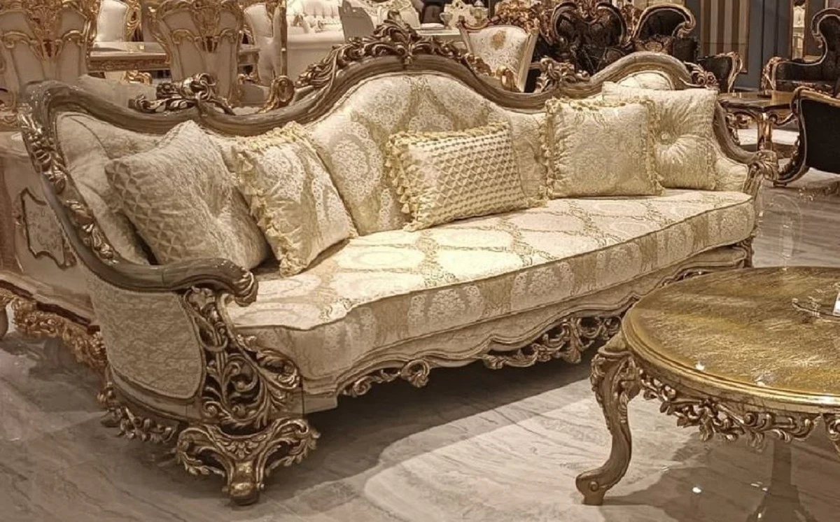 Luxury Baroque Living Room Sofa with Pattern Gold / Gray - Handmade Baroque Style Sofa - Luxury Living Room Furniture in Baroque Style - Baroque Furniture - Noble & Magnificent