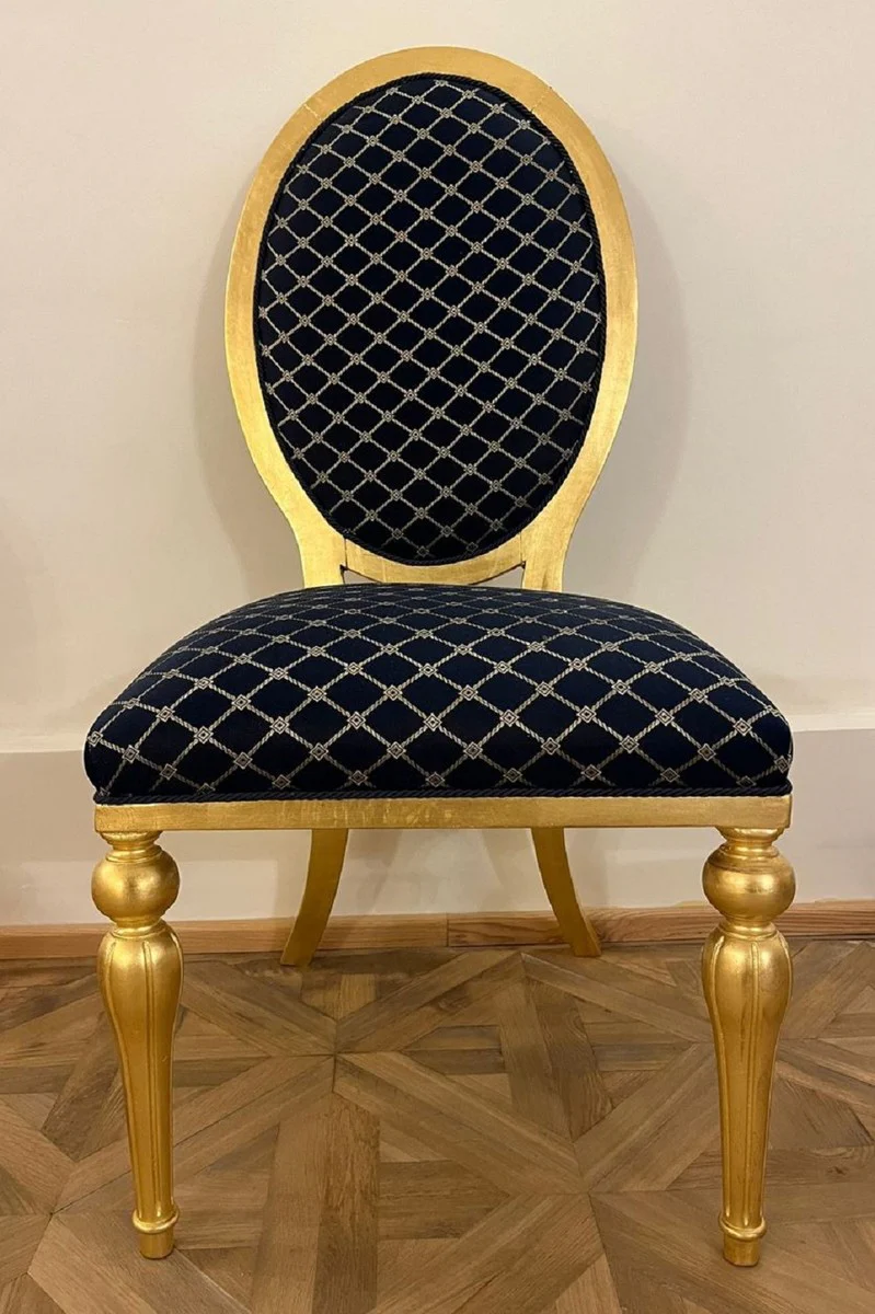 Barock Esszimmer Stuhl mit Muster Blau / Gold - Esszimmer Möbel im Barockstil