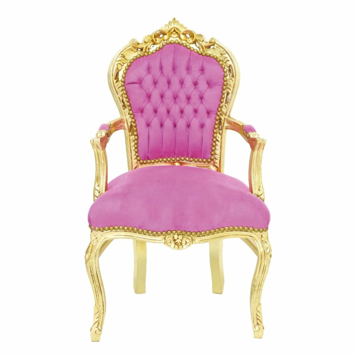 Baroque Velvet Dining Chair with Armrests Pink / Gold - Baroque Furniture