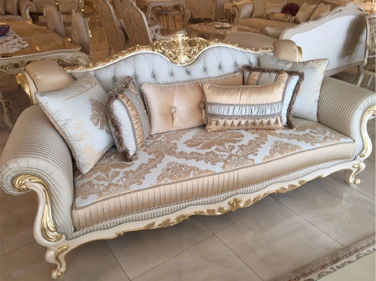 Luxury baroque sofa light blue / white / gold - magnificent living room sofa with elegant pattern - baroque living room furniture