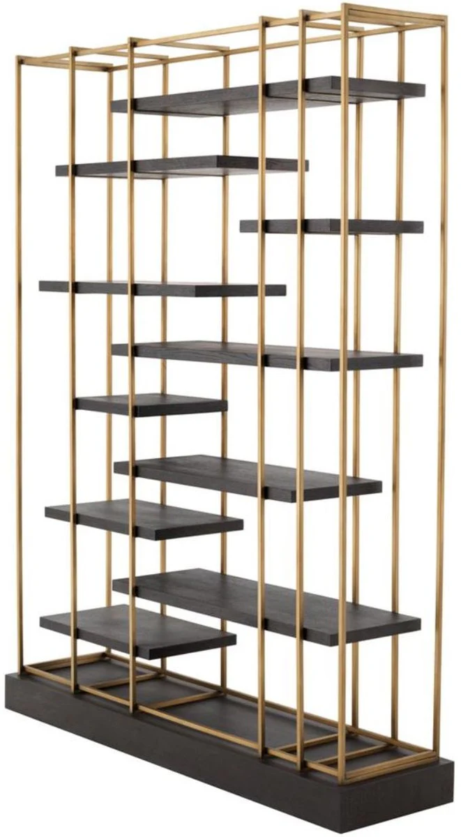 Luxury living room shelf cabinet dark gray / brass 166 x 45 x H. 222 cm - living room cabinet