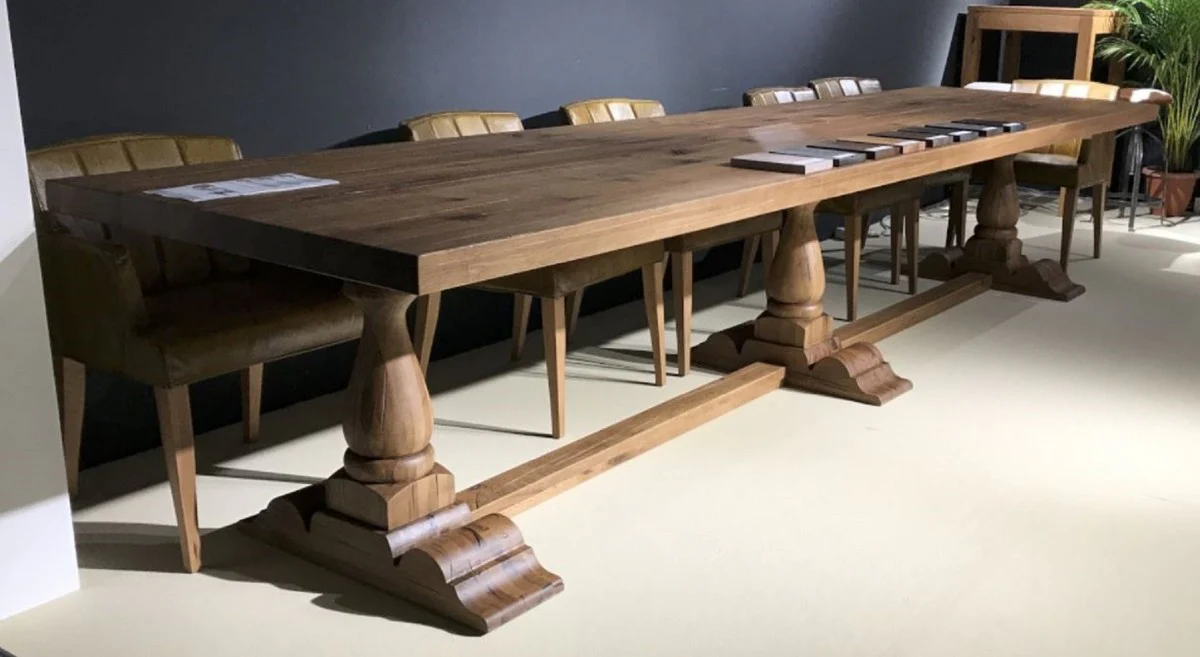 Country Style Dining Table Brown - Various Sizes - Rustic Solid Wood Kitchen Table - Rustic Solid Wood Dining Room Furniture - Country Style Dining Room Furniture