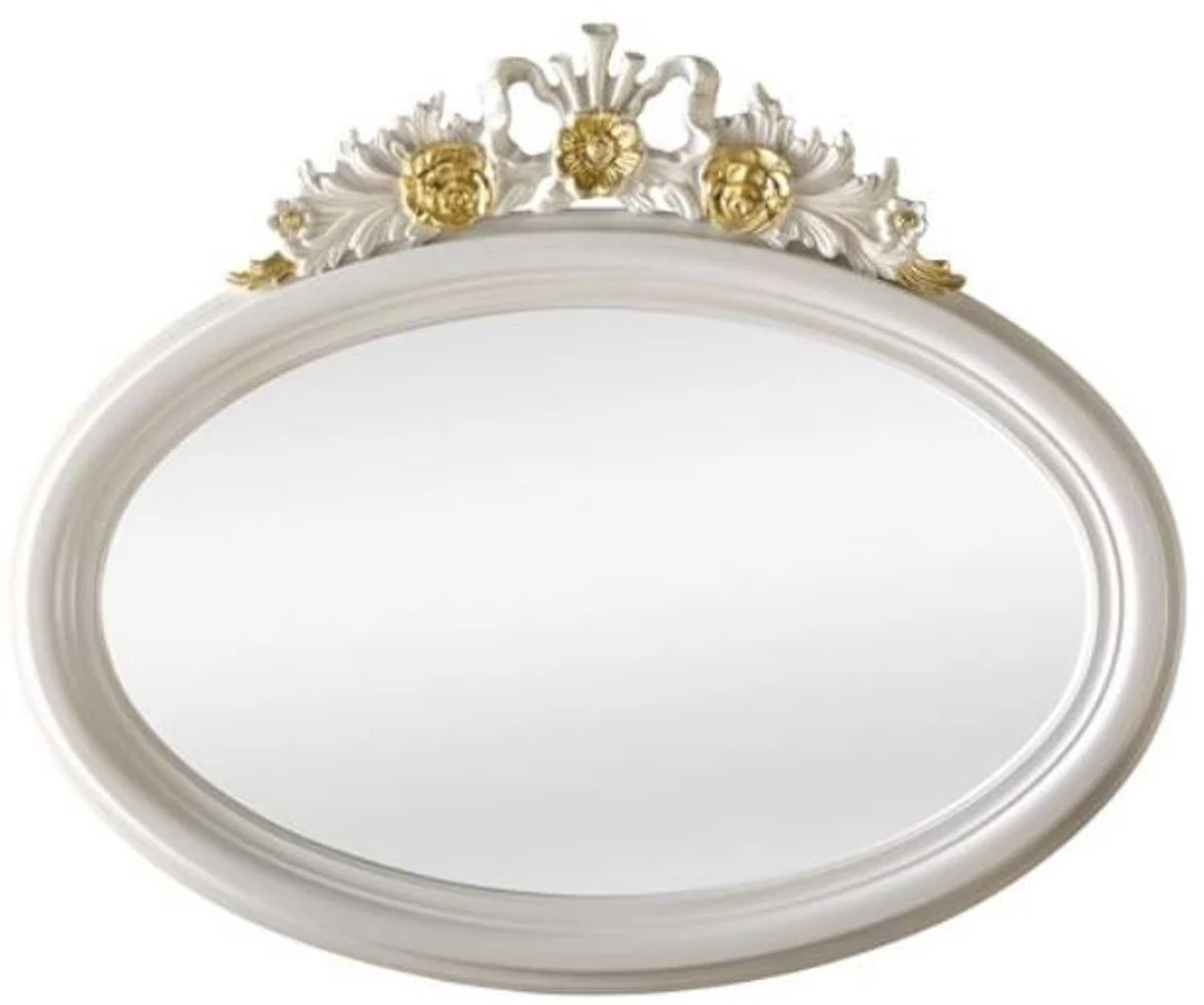 Luxury baroque mirror ivory / gold 118 x 5 x H. 95 cm - Oval wall mirror in baroque style - Baroque furniture