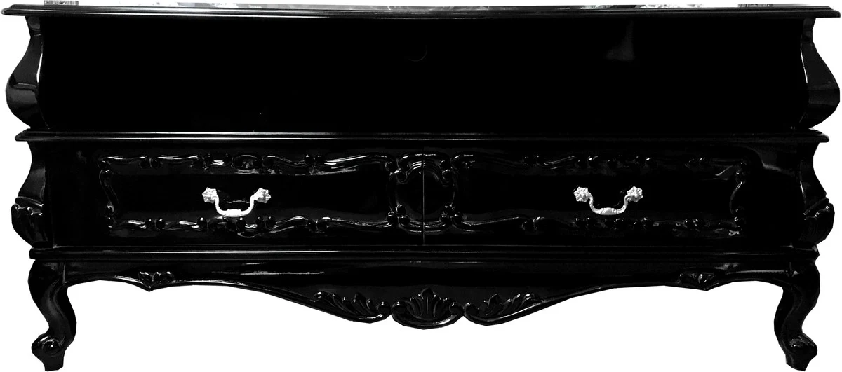 Baroque TV sideboard black with drawers 140 x 47 x H 65 cm - living room TV chest of drawers
