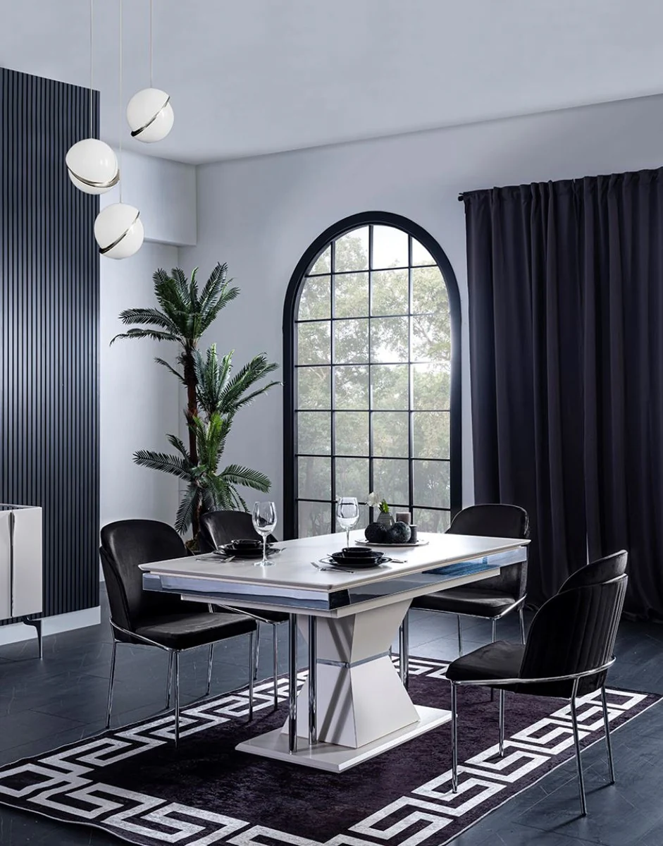 Luxury Art Deco dining table white / gray / silver 164 x 92 x H. 77 cm - Dining room table - Kitchen table - Noble Art Deco dining room furniture