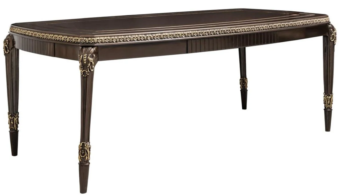 Luxury Baroque dining table dark brown / gold 215 cm - Baroque furniture