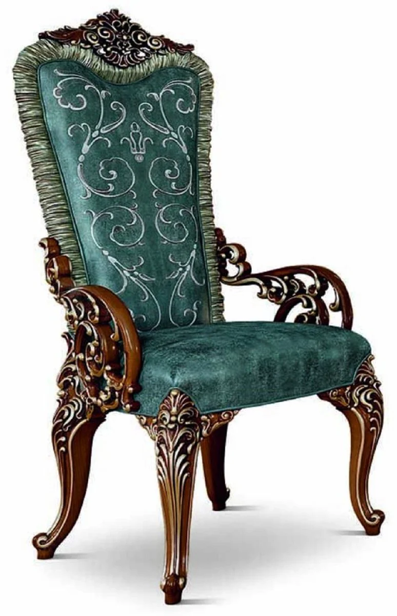 Luxury Baroque Dining Chair with Armrests Green / Brown / Gold - Made in Italy