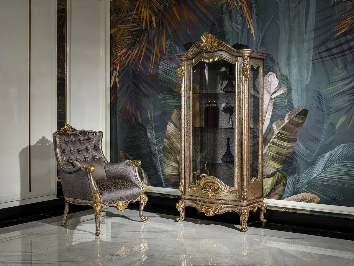 Luxury baroque display cabinet antique silver / brown / gold - handmade solid wood display cabinet - magnificent baroque furniture