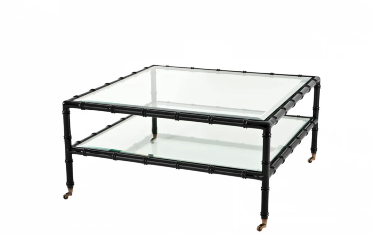 Luxury Art Deco Designer Teak Wood Coffee Table Black - Living Room Salon Table - Luxury Quality