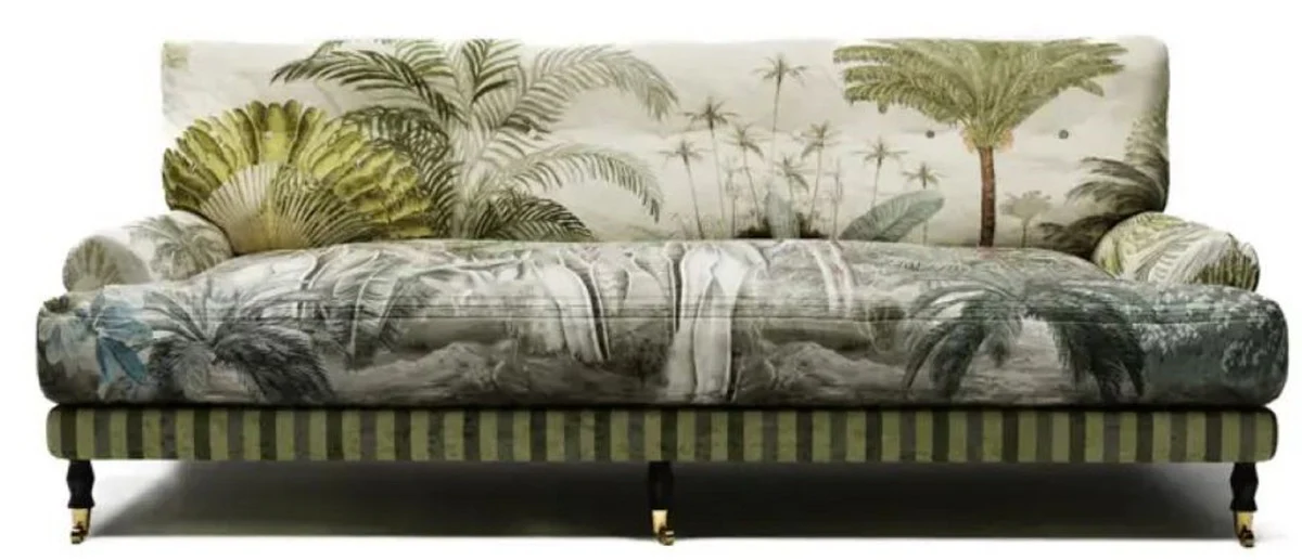 Luxury velvet sofa green / multicolored / black / brass 200 x 100 x H. 87 cm - living room sofa - hotel sofa - living room furniture - hotel furniture - luxury furniture - living room furnishings