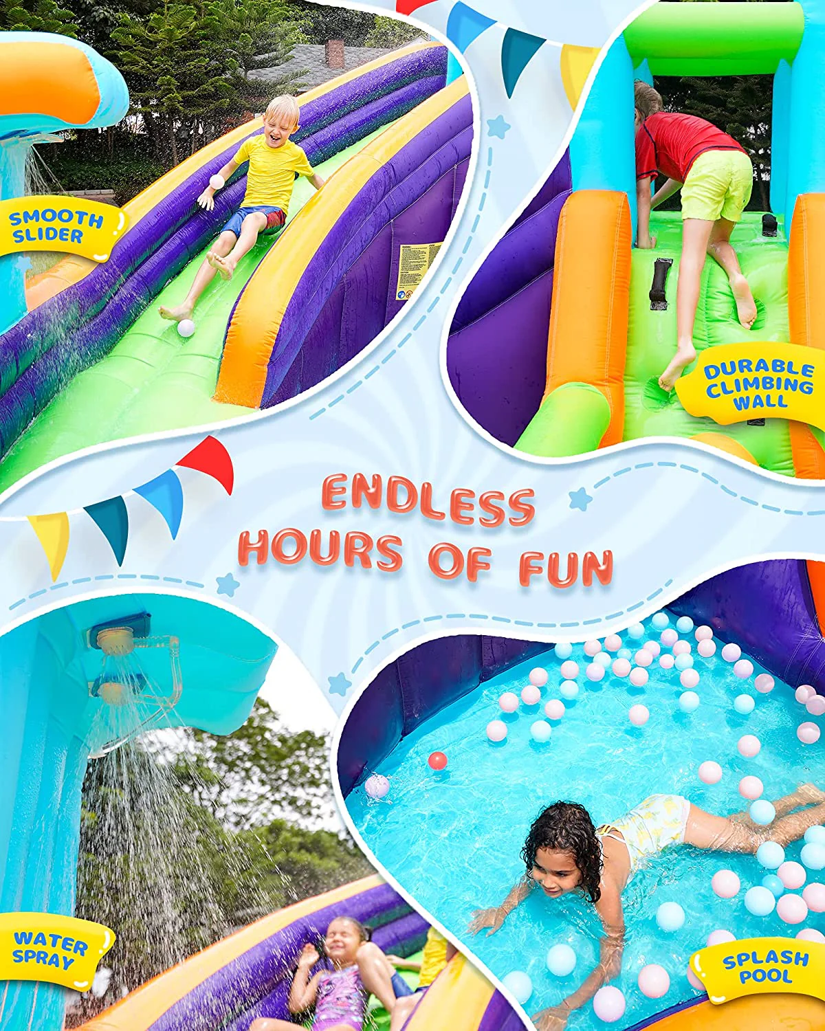 AirMyFun Aufblasbare Wasserrutsche, Wasserhüpfhaus für Nass und Trocken, Kinder-Hüpfhaus-Wasserpark mit Luftgebläse, Wasserspray, Planschbecken, A83021