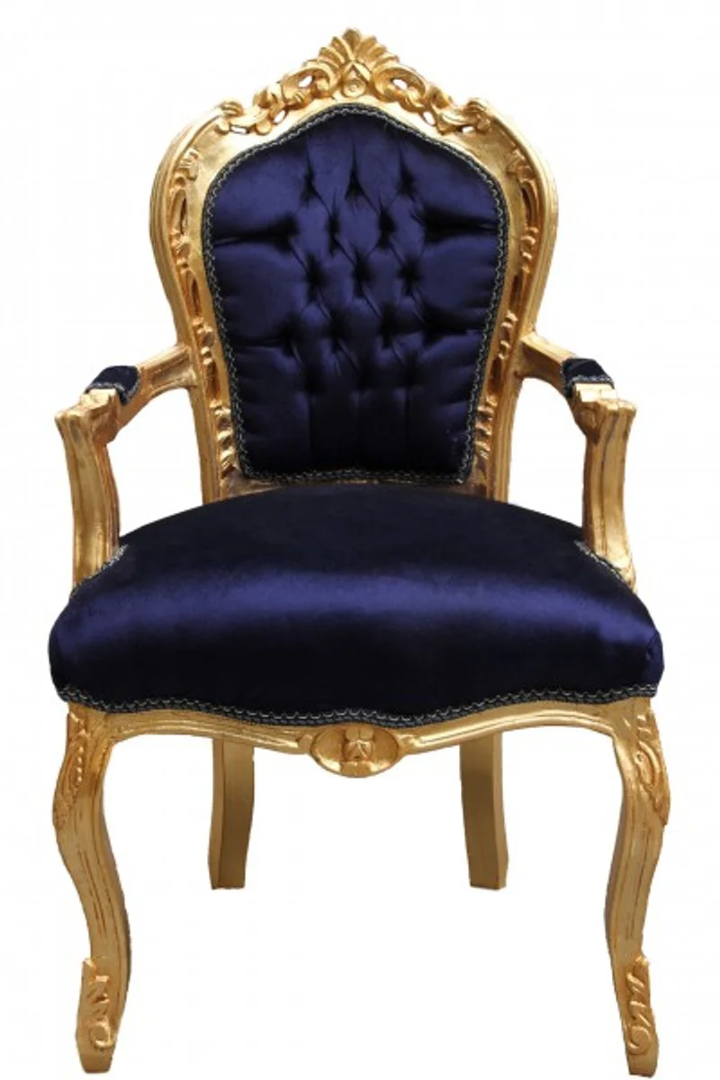 Baroque dining room chair royal blue / gold with armrests