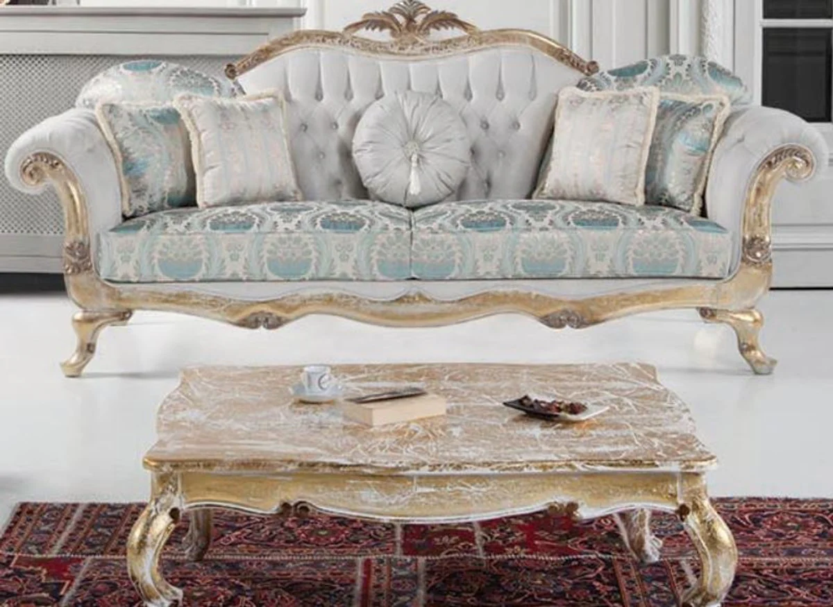 Luxury baroque solid wood coffee table white / antique gold 103 x 78 x H. 42 cm - living room table in baroque style - baroque furniture