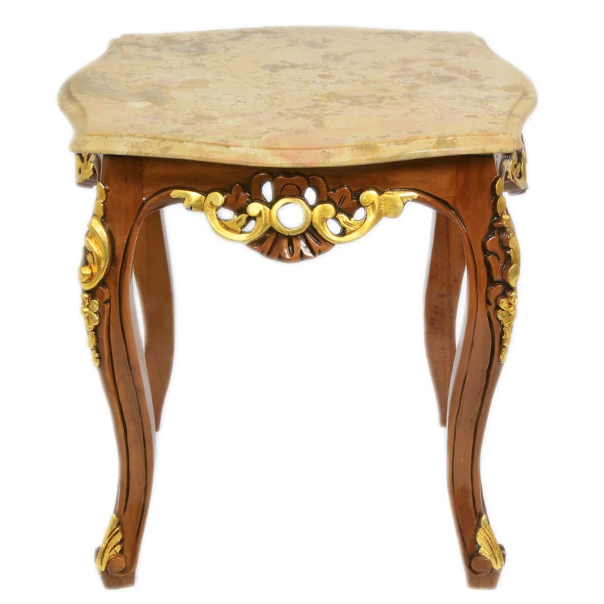 Baroque side table mahogany with cream marble top 55 x 55 cm x H 55 cm
