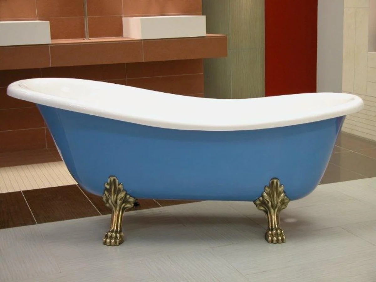 Freestanding luxury bathtub Art Nouveau Roma light blue/white/old gold 1470mm - Baroque bathroom