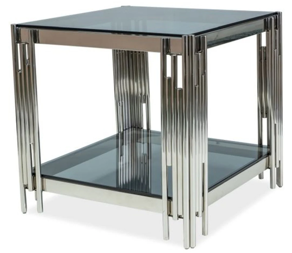 Luxury side table silver / black 55 x 55 x H. 55 cm - stainless steel table with tinted glass tops - luxury furniture
