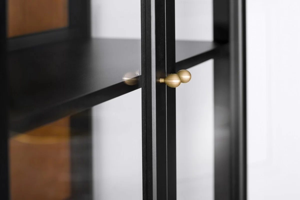 Luxury glass display cabinet black / brass gold 200 x 90 cm - Luxury boutique display cabinet - Neoclassical