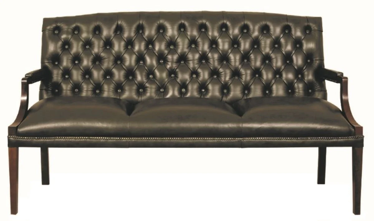 Chesterfield genuine leather 3-seater bench with armrests black / dark brown 180 x 60 x H. 100 cm - luxury furniture
