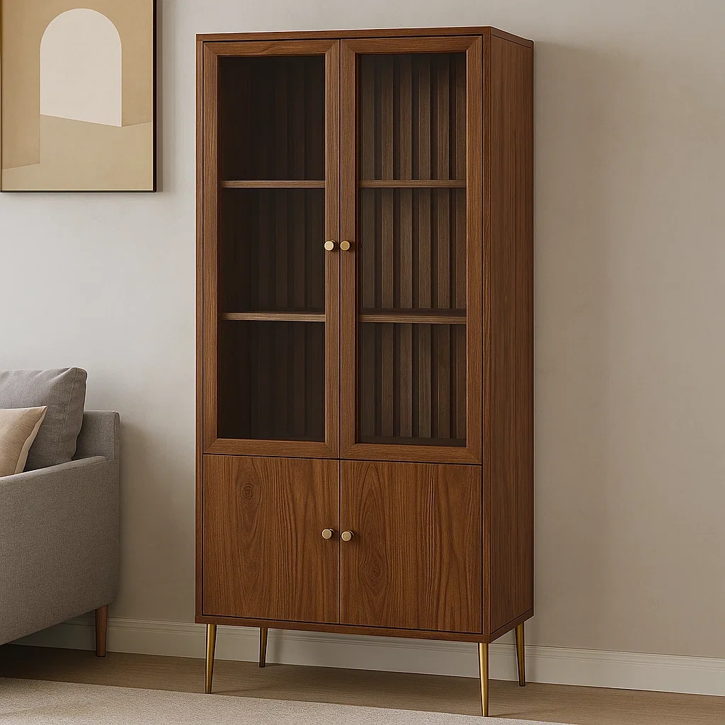 Vitrine aus Glas und Holz mit 3 Ablagen, aus Spanplatte, braun, freistehend, für Wohnzimmer oder Büro, 90 x 40 x 180 cm - zie1ODsokFdY