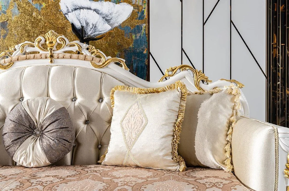 Luxury baroque sofa gold / silver / brown / white / gold - magnificent living room sofa with glittering stones - baroque style living room furniture - luxury furniture in baroque style - baroque furnishings