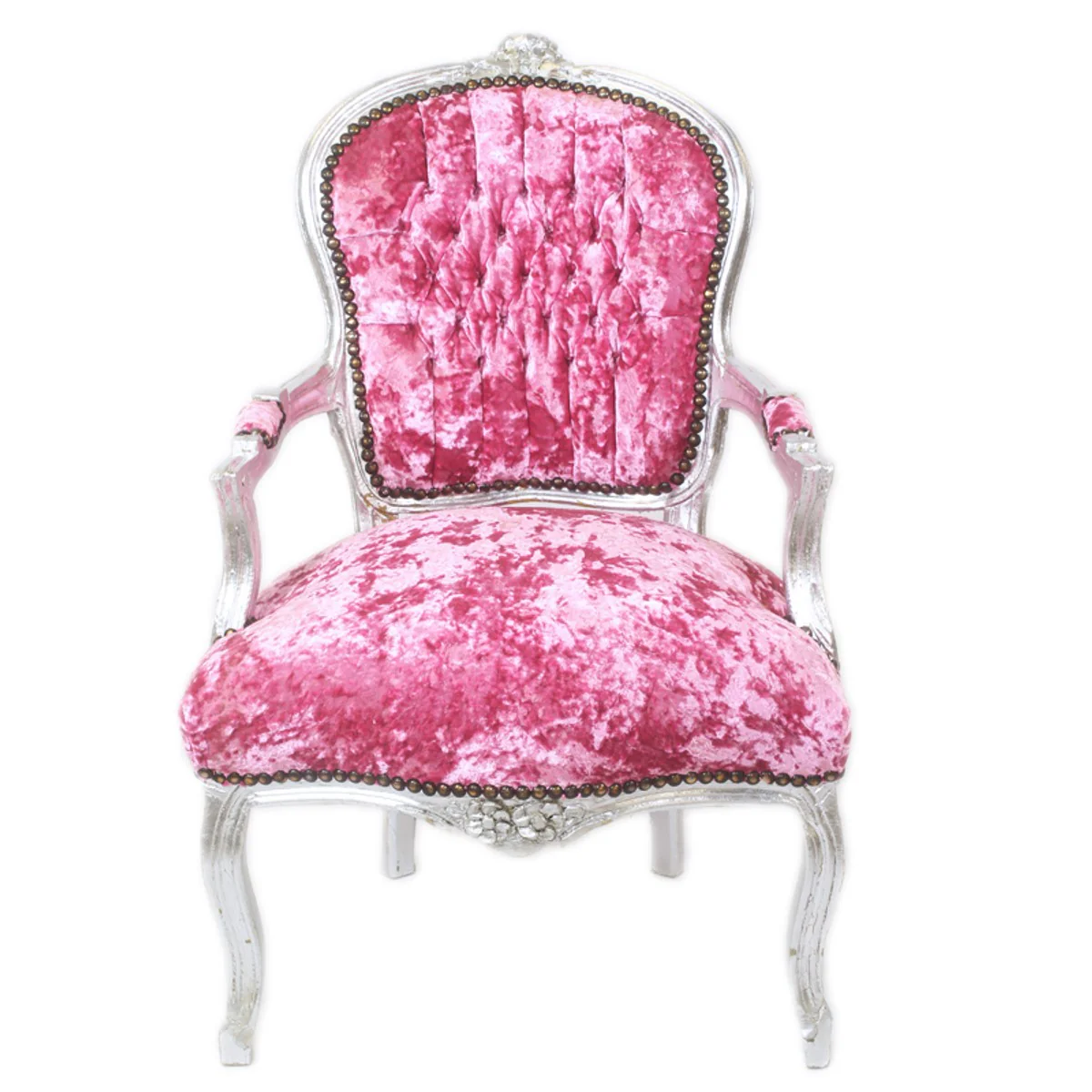 Baroque Salon Chair Pink Velor Fabric / Silver - Antique Design Furniture