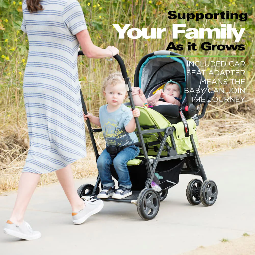 Caboose Sitz- und Stand-Doppelkinderwagen mit Rücksitzbank und Stehplattform, 3-Wege-Liegesitzen, optionalem Rücksitz und universellem Autositzadapter (schwarz)