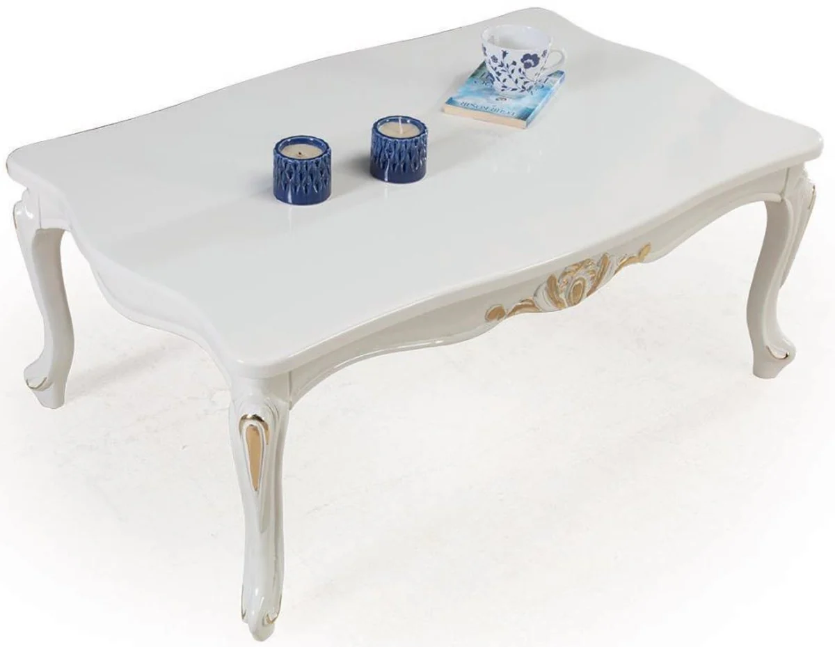 Luxury baroque solid wood coffee table white / gold 108 x 78 x H. 46 cm - living room table in baroque style