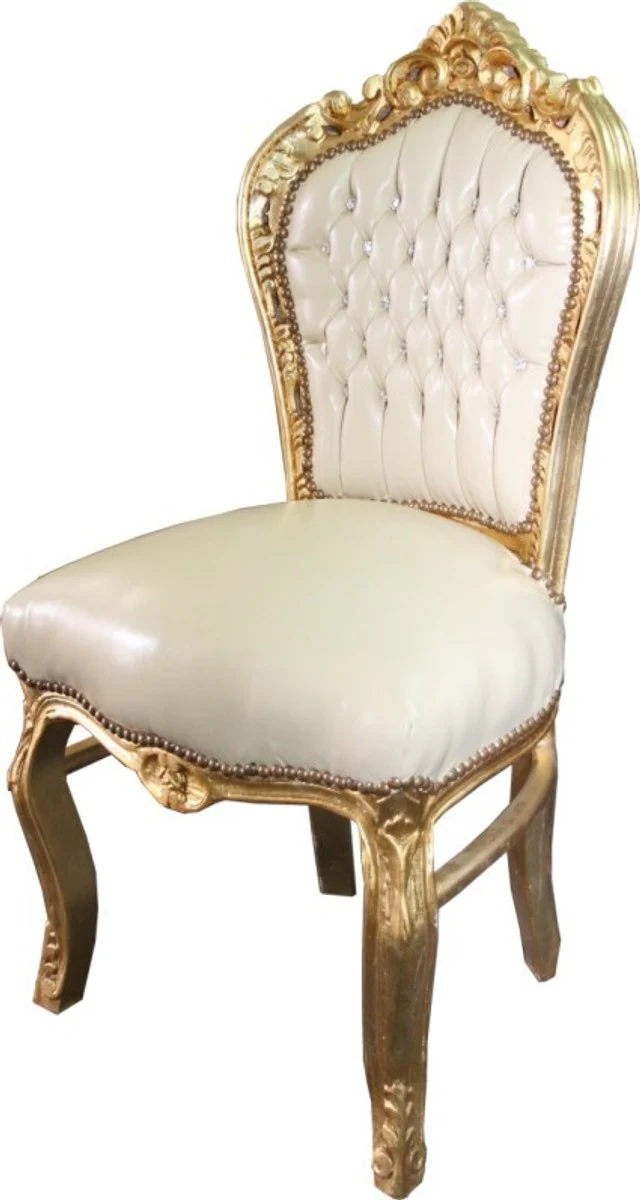 Baroque dining chair cream / gold with bling bling glitter stones - Limited Edition
