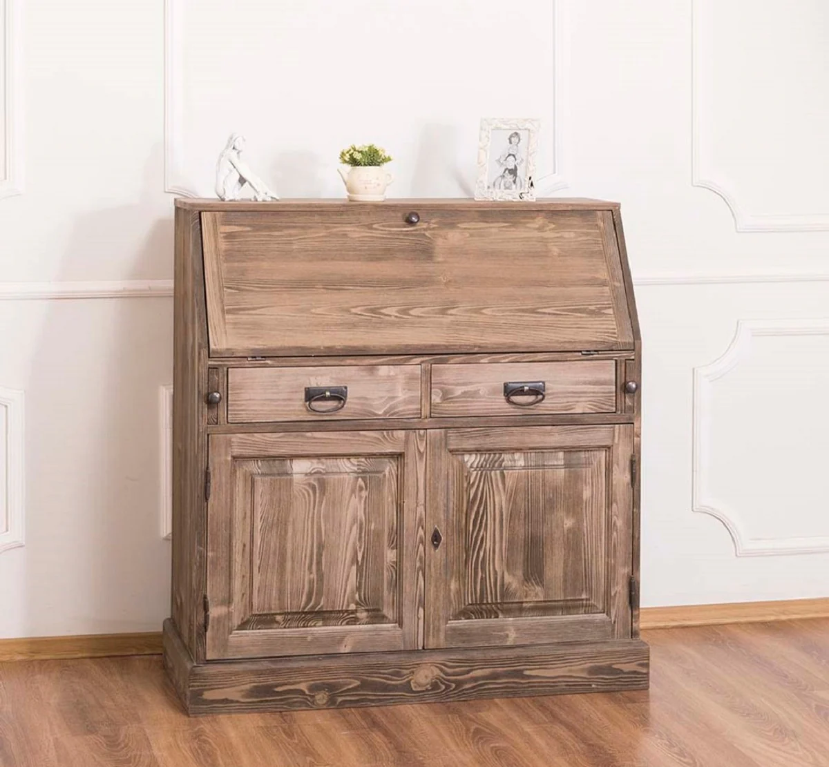 Country house style writing chest with 2 doors and 8 drawers brown 106 x 49 x H. 109 cm - country house style furniture