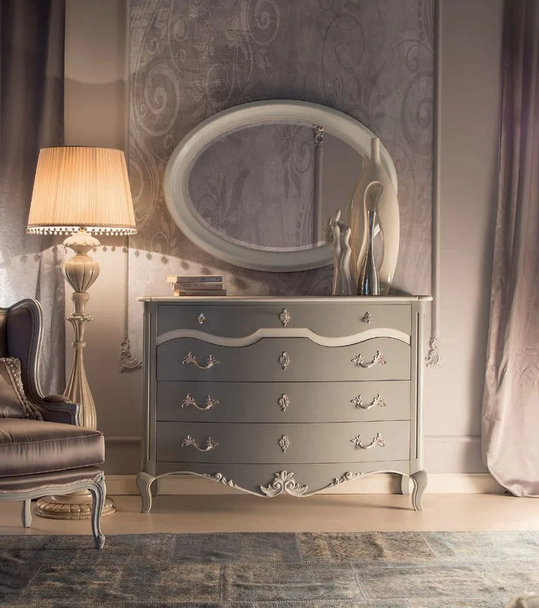 Luxury Baroque chest of drawers gray / white - Handmade solid wood chest of drawers with 4 drawers - Baroque style bedroom furniture - Baroque furniture - Luxury quality - Made in Italy