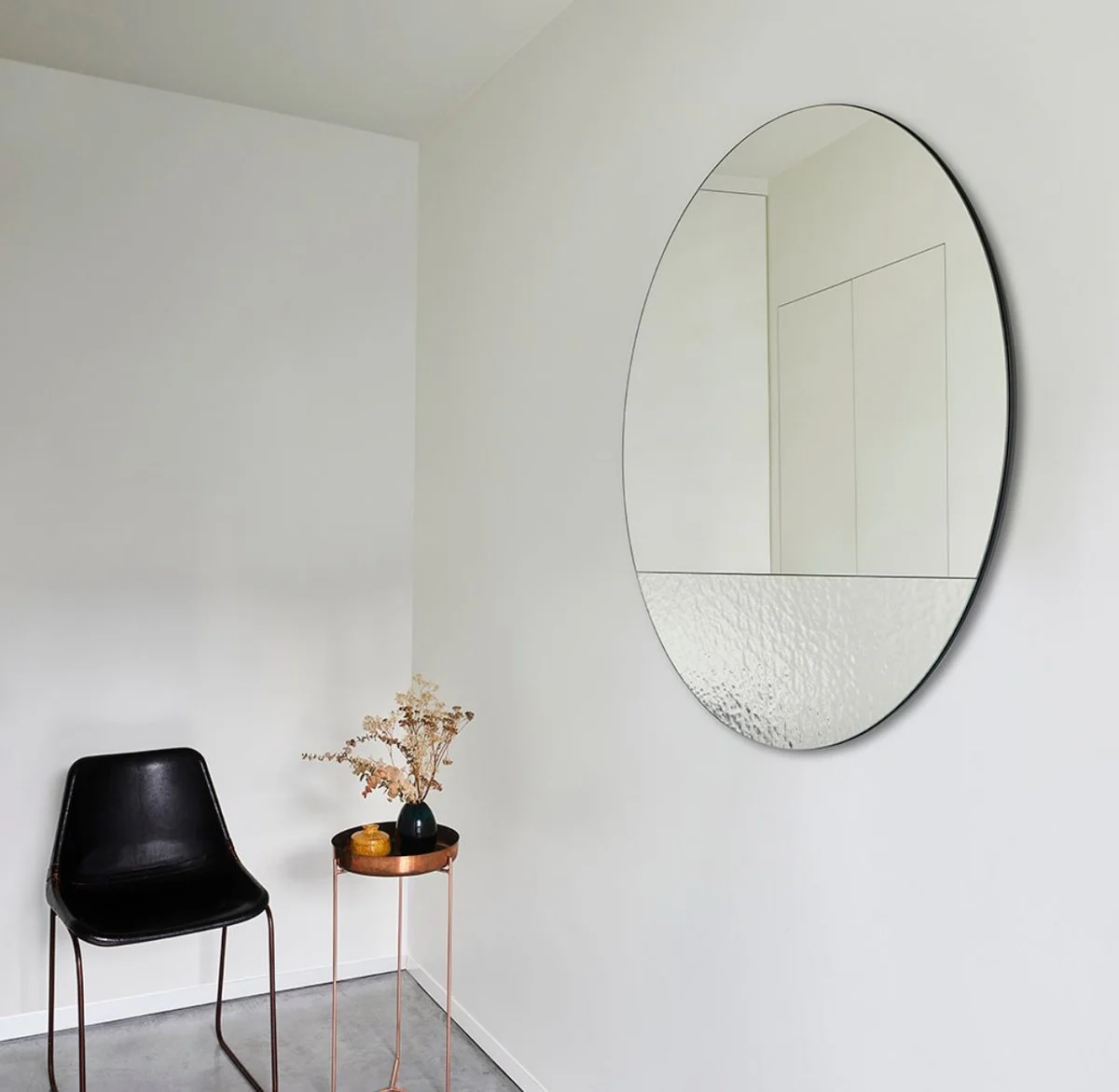 Luxury wall mirror Ø 96 cm - Round mirror with structured surface - Living room mirror - Cloakroom mirror - Luxury quality