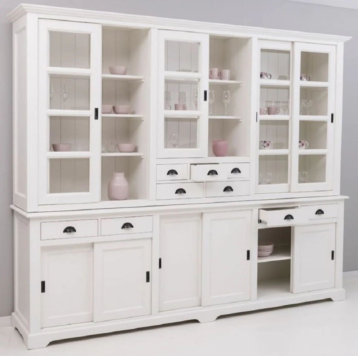 Country house style dining room cabinet white 280 x 55 x H. 225 cm - solid wood kitchen cabinet - dining room furniture in country house style - country house style dining room furnishings