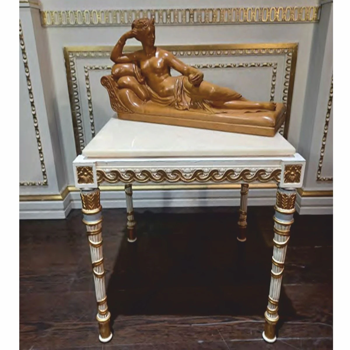Luxury Baroque side table with marble top white / gold / cream - Made in Italy