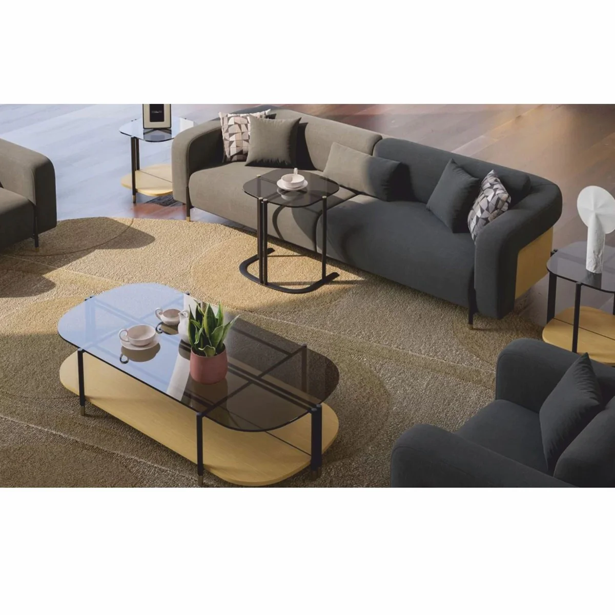 Luxury coffee table natural colors / gray / brass 155 cm - living room & hotel furniture