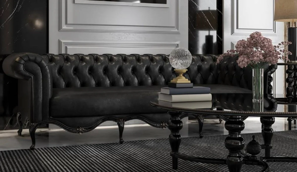 Luxury baroque coffee table black Ø 114 x H. 47 cm - round solid wood living room table - elegant baroque living room furniture