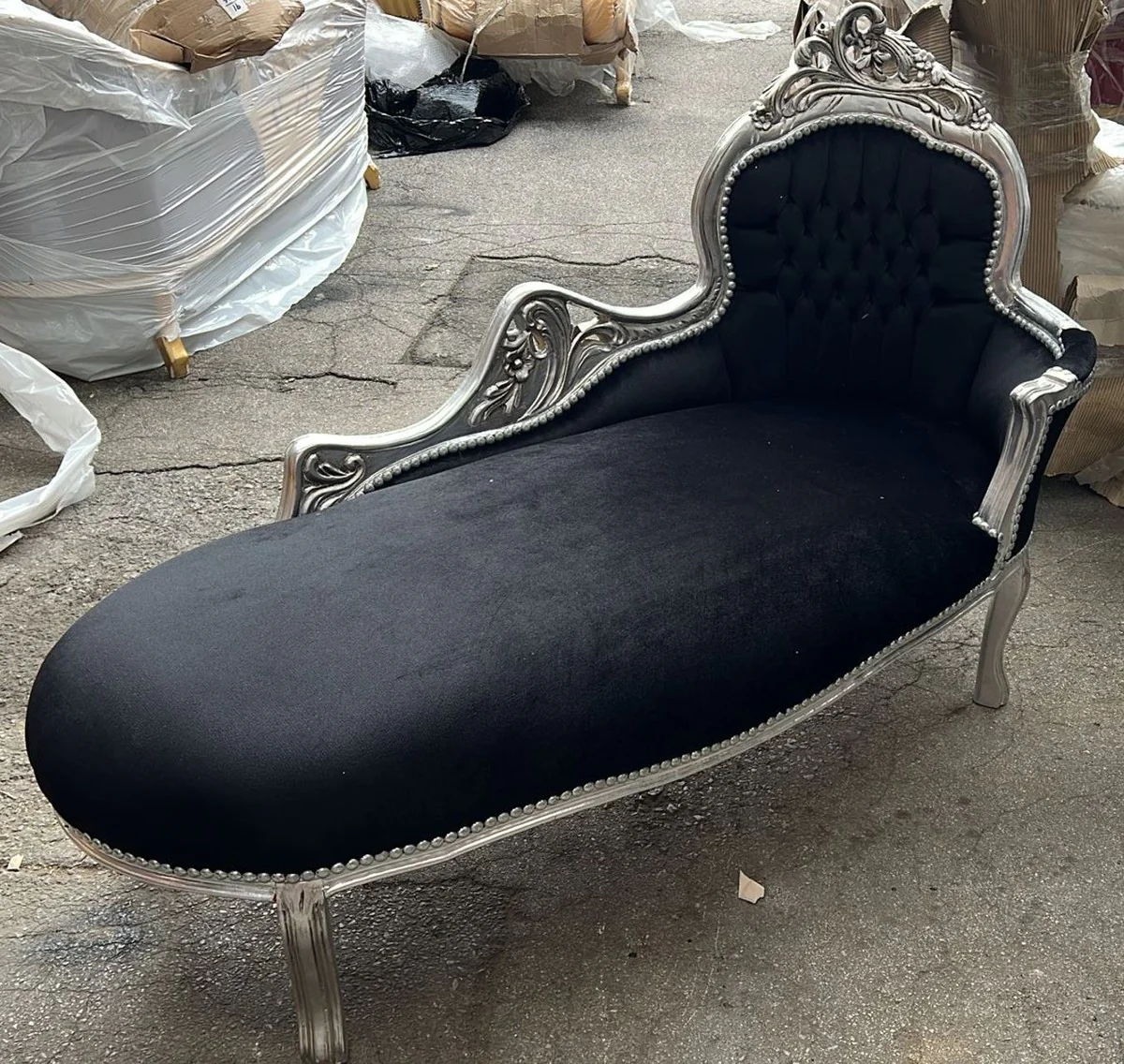 Baroque chaise longue black / silver 155 cm - Baroque furniture