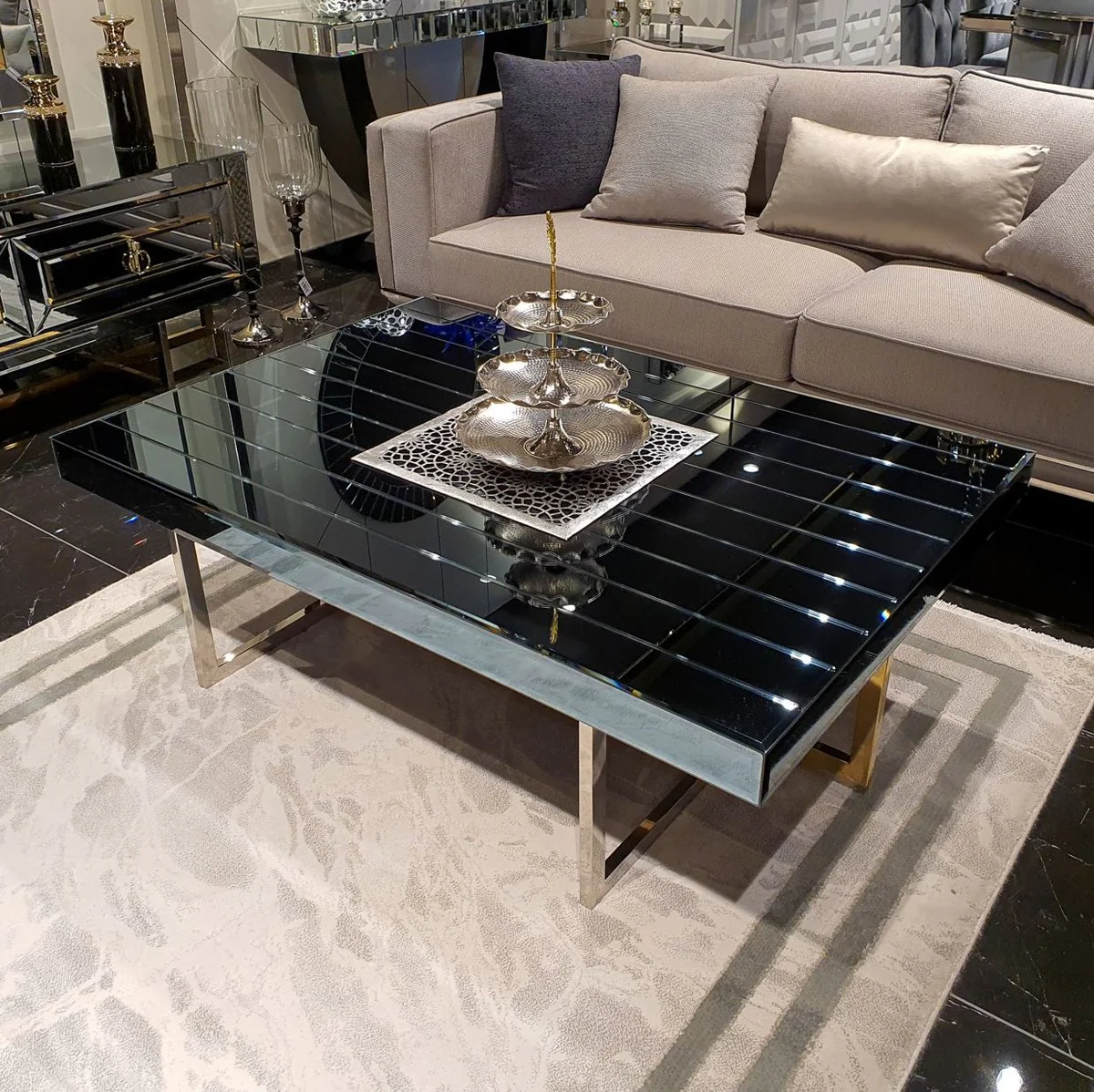 Luxury coffee table silver / gold 120 x 60 x H. 43 cm - Mirrored living room table - Mirrored luxury living room furniture