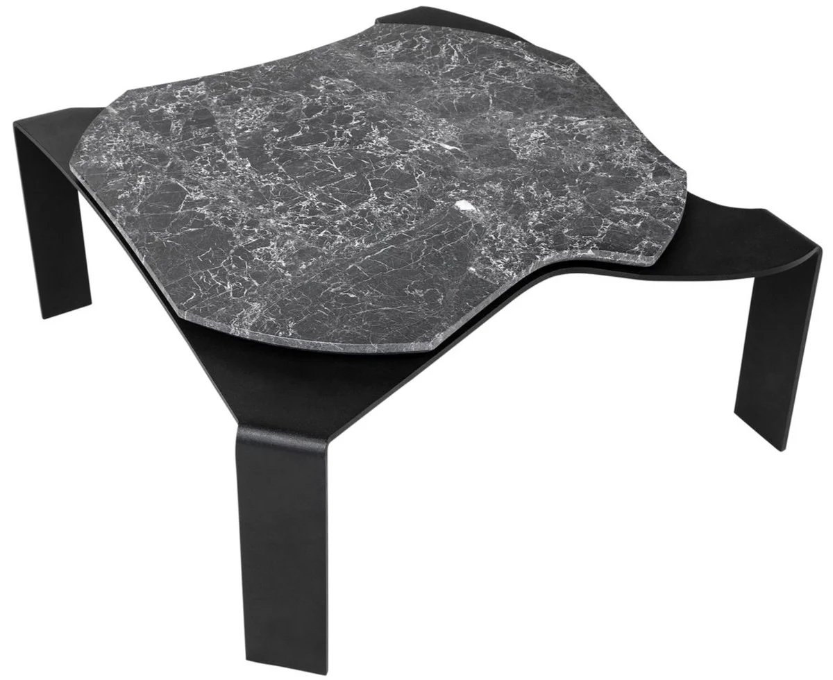 Luxury coffee table black / gray 75.5 x 78 x H. 32.5 cm - designer living room table with marble top