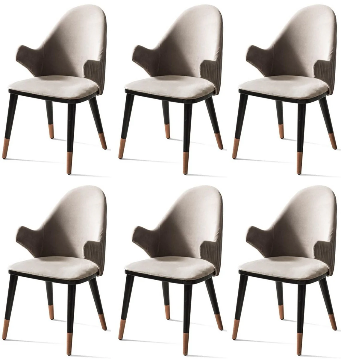 Luxury dining room chair set of 6 with armrests gray / black / copper 52 x 52 x H. 88 cm - Dining room furniture - Restaurant furniture - Dining room furnishings - Luxury furniture - Luxury furnishings