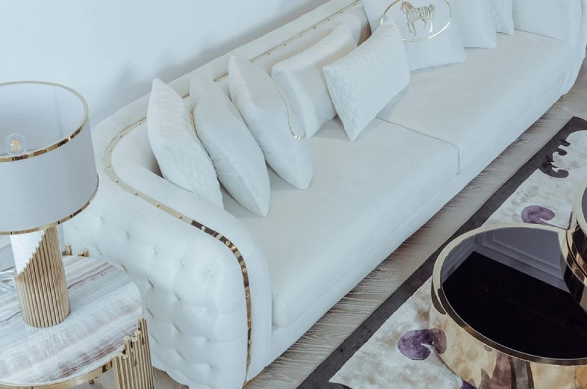 Luxury sofa white / gold 265 x 83 x H. 73 cm - Modern living room sofa - Living room & hotel furniture - Luxury collection
