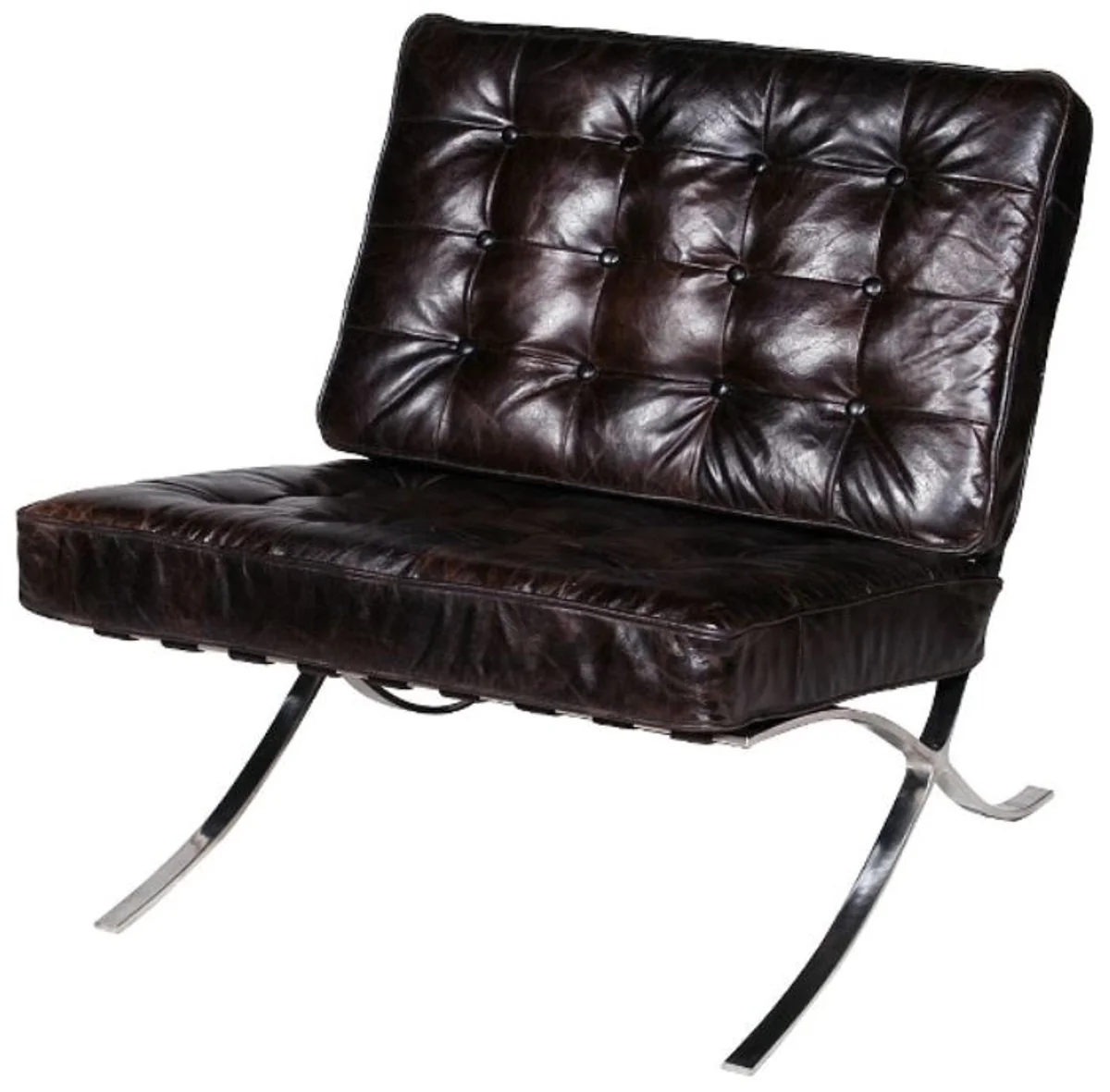 Luxury Chesterfield armchair black / silver 78 x 83 x H. 82 cm - real leather living room furniture