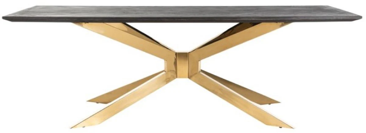 Luxury dining table black gray / gold 240 x 100 x H. 75 cm - Rectangular kitchen table with solid wood table top - Dining room furniture - Kitchen furniture - Luxury furniture - Luxury furnishings
