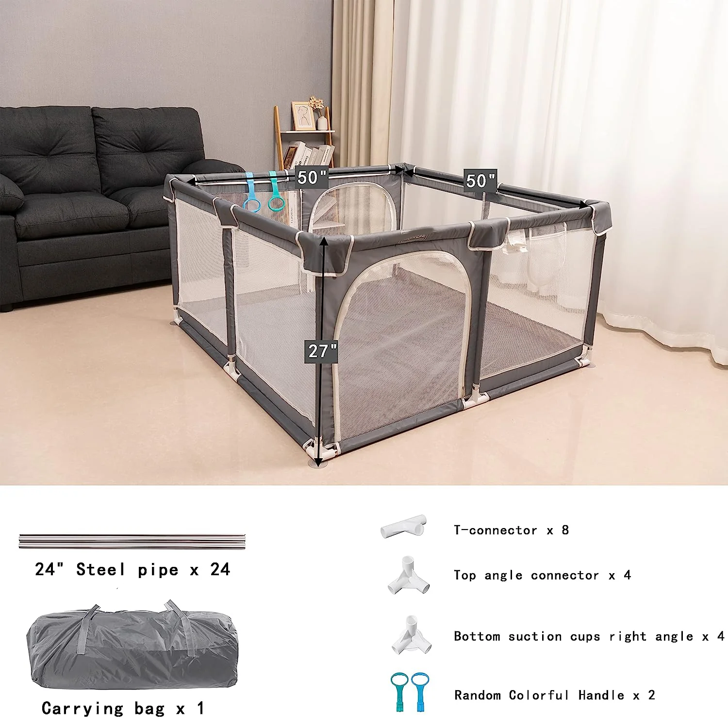 Baby-Laufstall, 127 x 127 cm, Pack N Play, Laufstall, Babygitter, Kinderaktivitätscenter, Laufstall für Babys und Kleinkinder, für drinnen und draußen (schwarz)