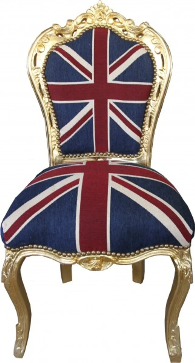 Baroque Dining Chair Union Jack / Gold - Furniture Antique Style