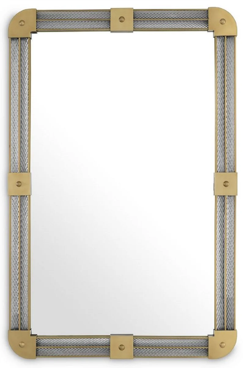 Luxury wall mirror antique brass color 80 x 5 x H. 122 cm - Illuminated living room mirror with handmade glass - Bedroom mirror - Cloakroom mirror - Luxury furniture