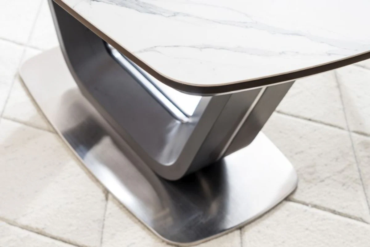 Luxury dining table white / black / silver 160-220 x 90 x H. 76 cm - Extendable kitchen table with marble look table top - Luxury dining room furniture