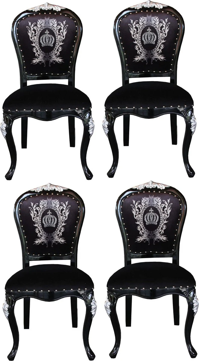 Pompöös by Luxury Baroque Dining Room Chairs with Crown Black / Silver - Pompöös Baroque Chairs designed by Harald Glööckler - 4 dining room chairs