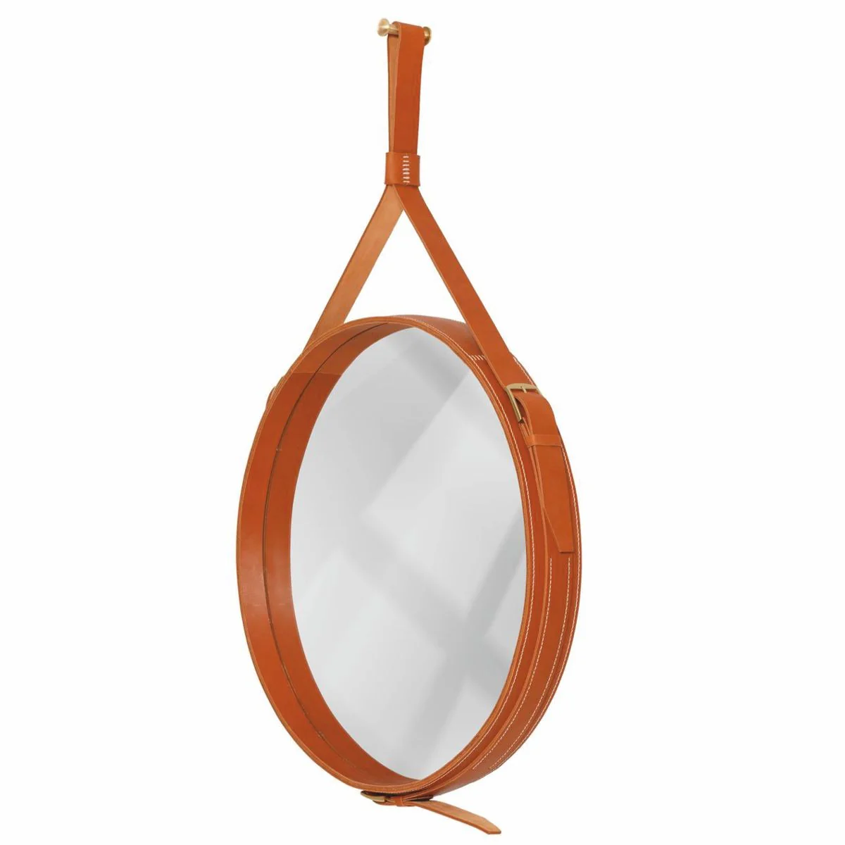 Luxury mirror brown - various sizes - round wall mirror with real leather