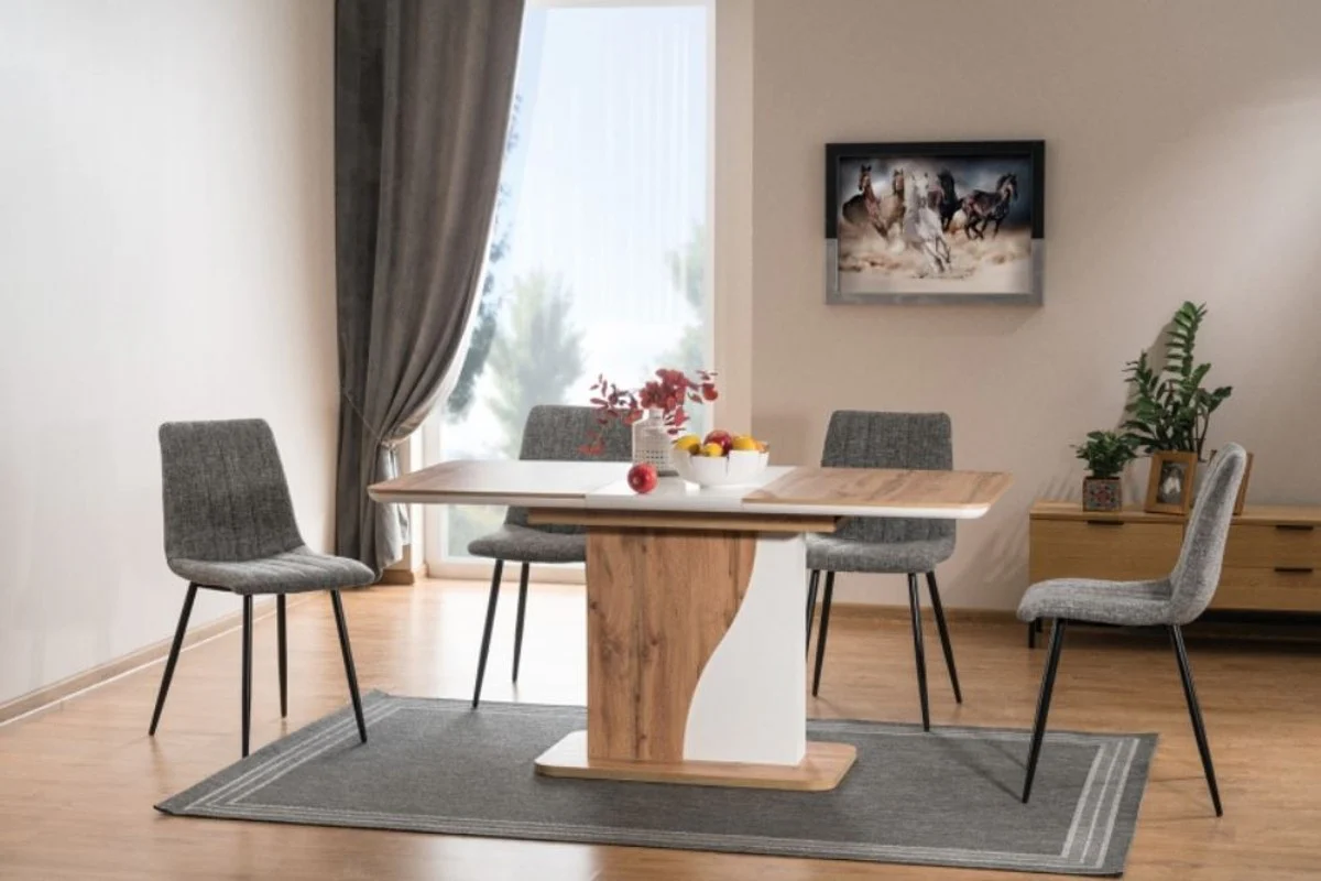 Designer dining table natural colors / matt white 120-160 x 80 x H. 76 cm - Modern rectangular extendable kitchen table - Kitchen furniture