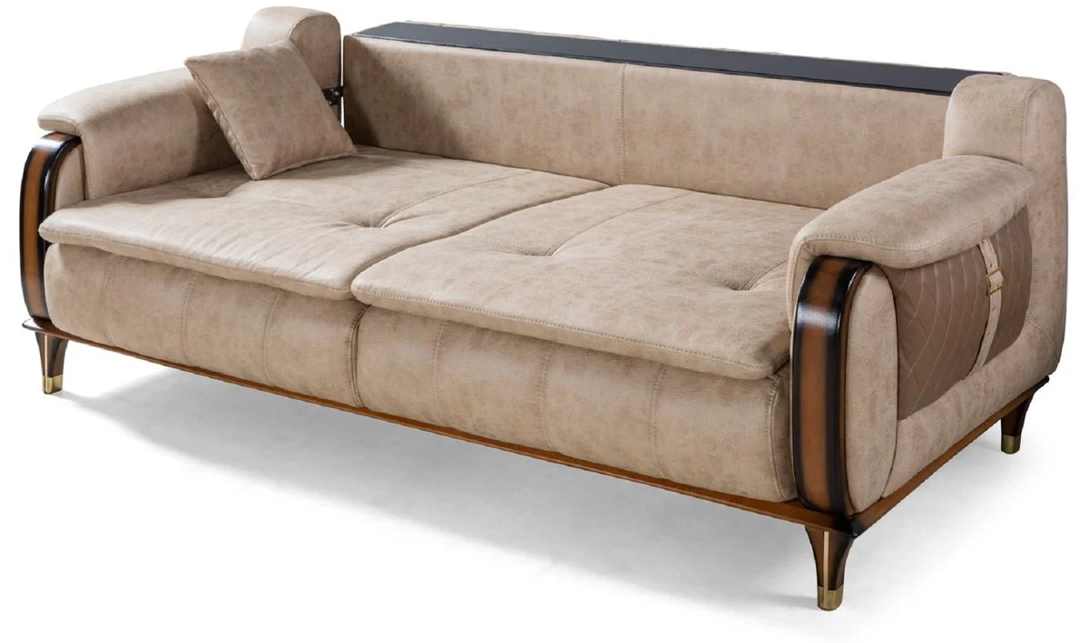 Luxury Chesterfield sofa bed beige / brown / black / gold 222 x 98 x H. 80 cm - Modern living room sofa - Luxury living room furniture